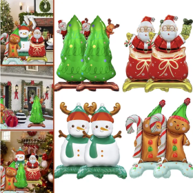 8 Christmas Aluminum Foil Balloons, Santa Claus Snowman Gingerbread Man Tree Polyester Film Balloons, Three-dimensional Christmas Balloon Decorat (Option: Multicolour)